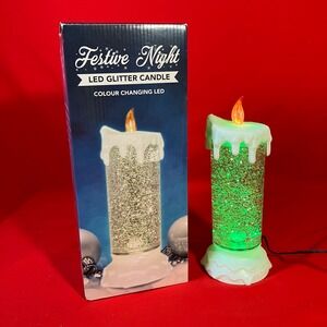 Festive Night Glitter Snow Globe Candle Color Changing Christmas Flickering LED
